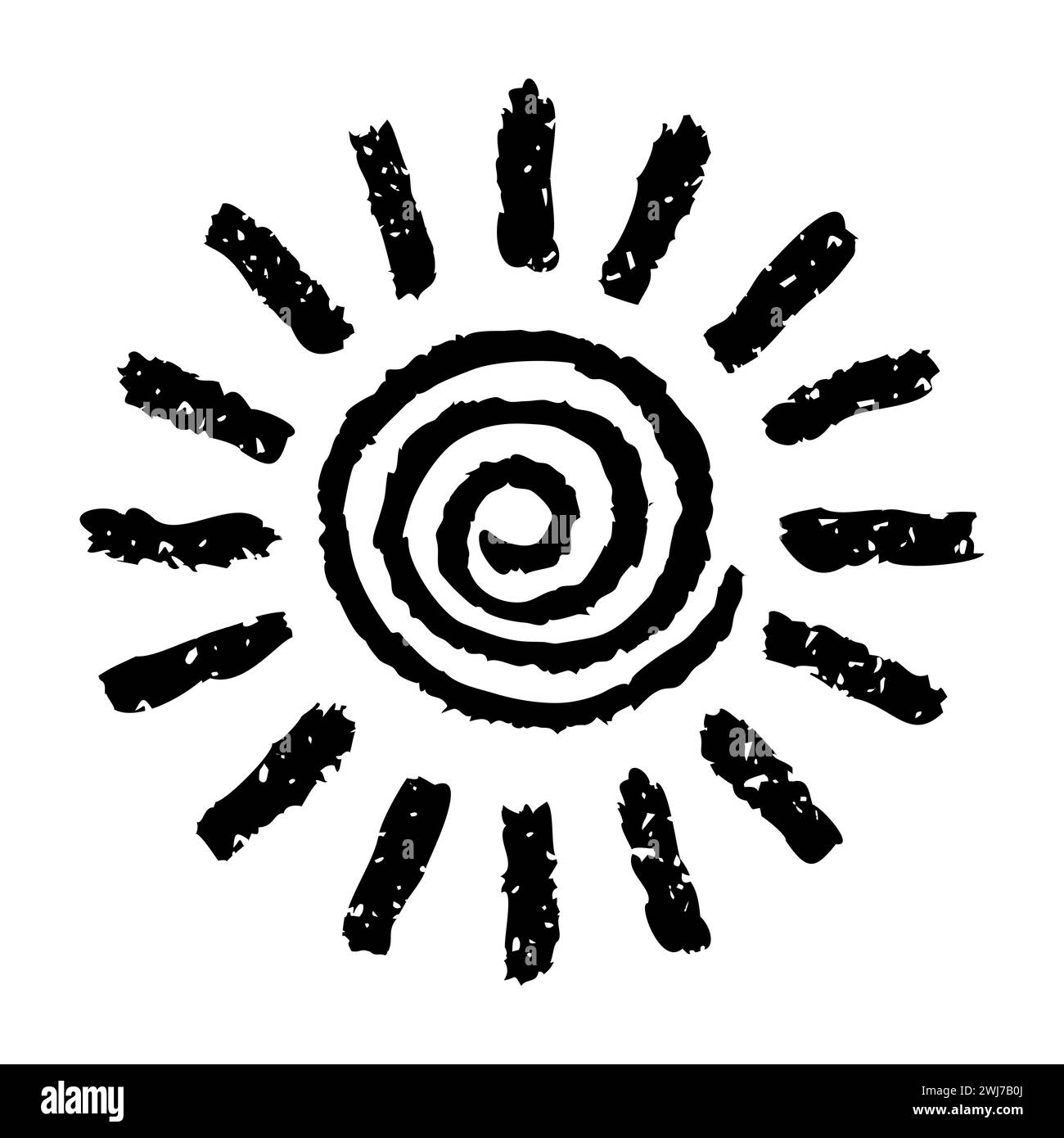 Simbolo del sole dipinto a mano, disegnato a mano con pastello Illustrazione Vettoriale