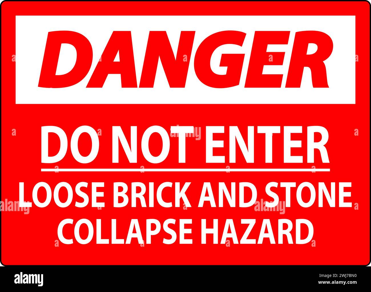 Segnale di pericolo, non entrare, rischio di caduta mattoni e pietre Illustrazione Vettoriale
