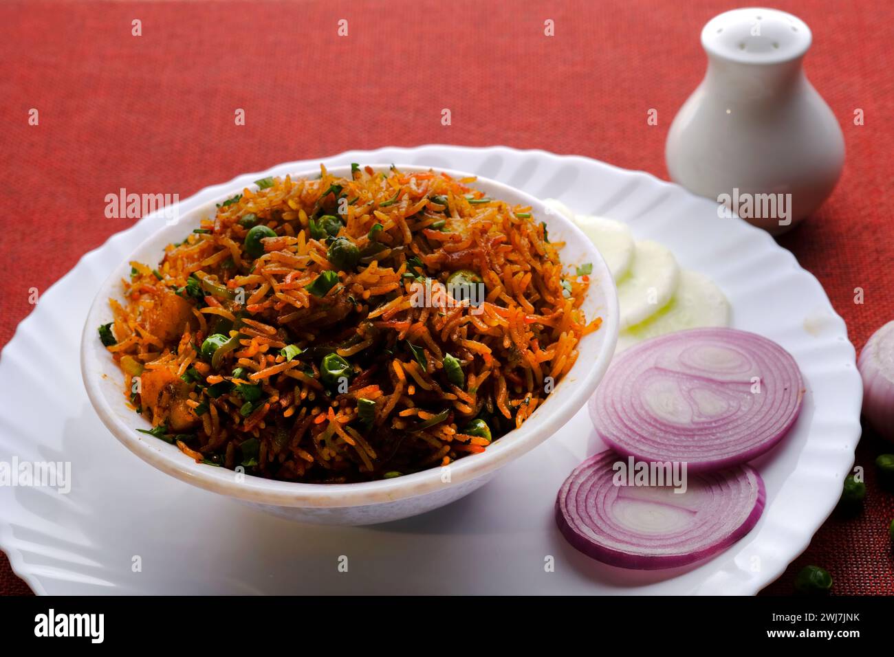 Veg biryani o veg pulav, riso fritto cibo indiano, biryani vegetali. Foto Stock