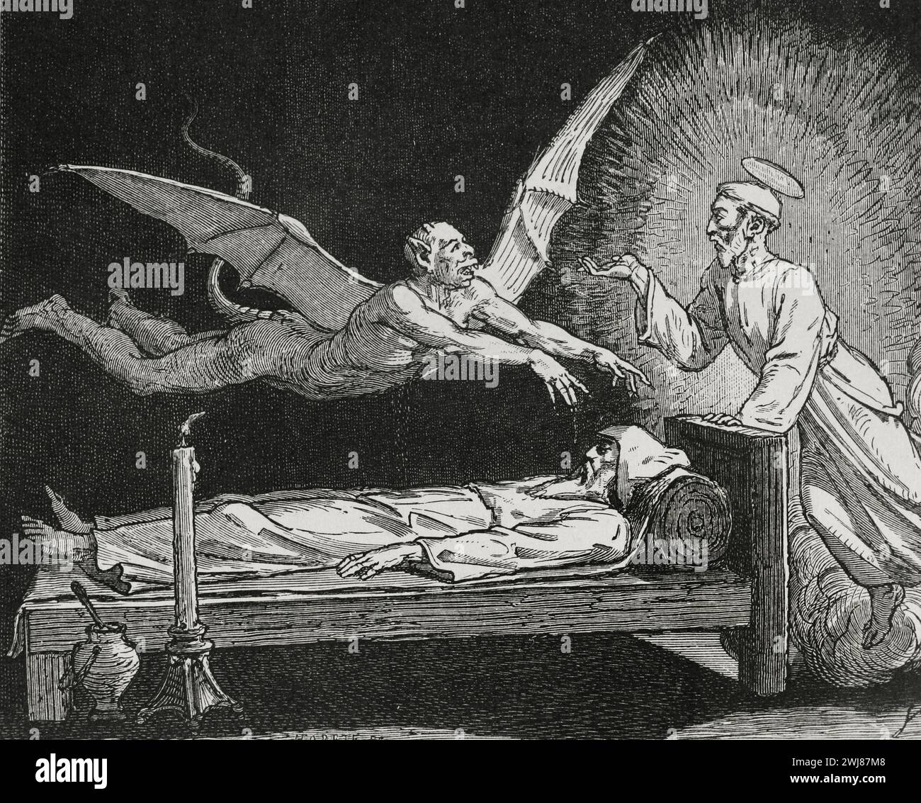 La Divina Commedia (1307-1321). Poema narrativo italiano del poeta italiano Dante Alighieri (1265-1321). Inferno (Inferno). Poi Francis venne per me, quando ero morto... Illustrazione di Yann Dargent (1824-1899). Incisione. Pubblicato a Parigi, 1888. Foto Stock