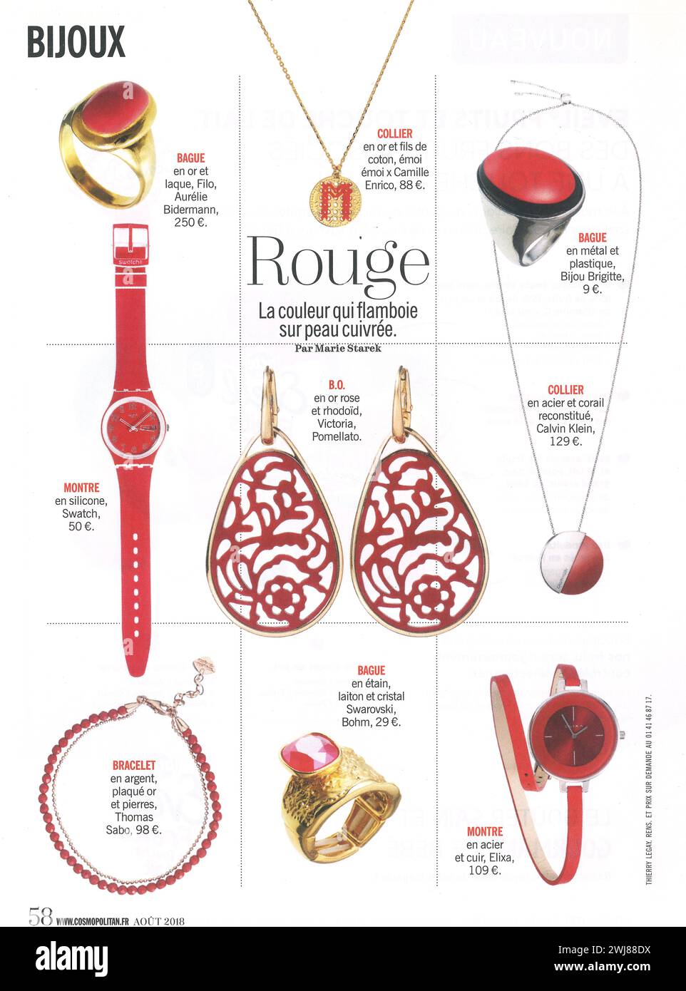 2018 pagina Bijoux sulla rivista francese Cosmpolitan. Pagina di recensione dei gioielli Foto Stock