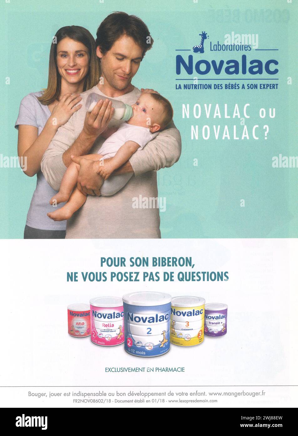 2018 Novalac baby Nutrizione annuncio a stampa francese Foto Stock
