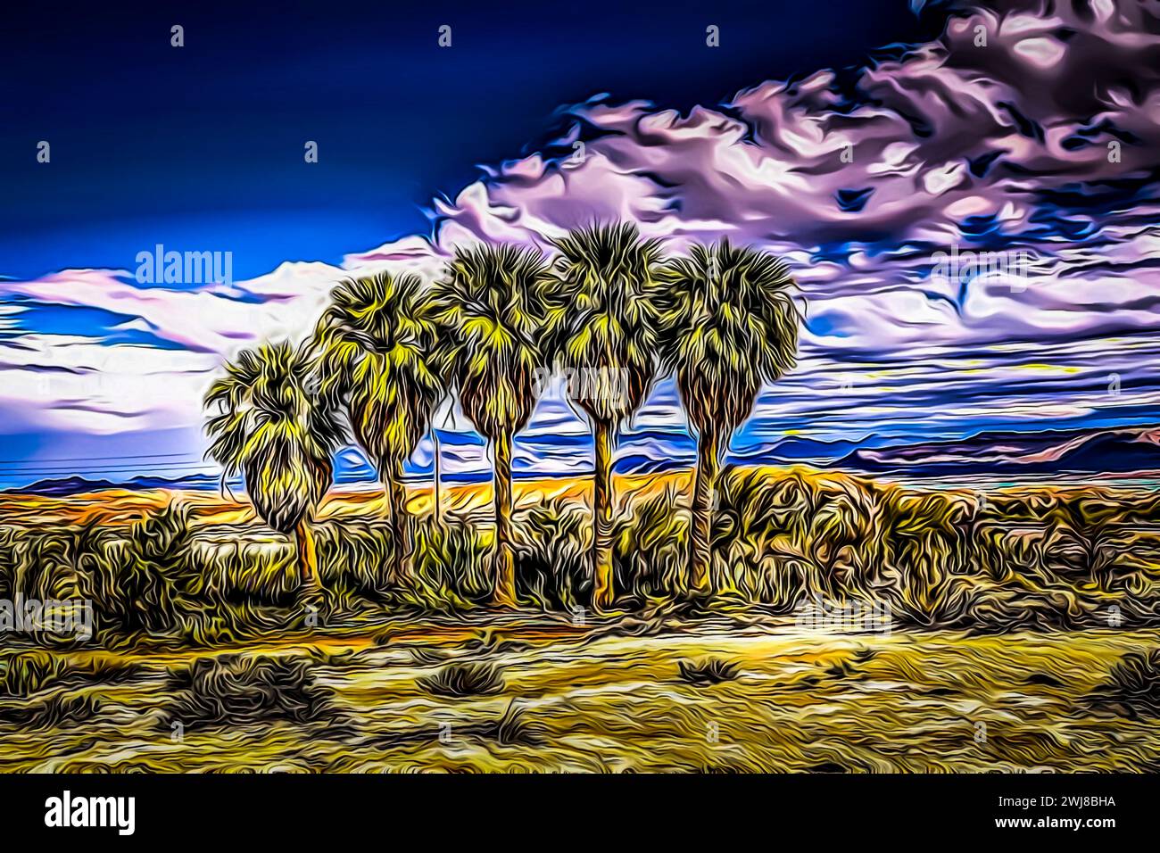 Palme illustrate in fila Foto Stock