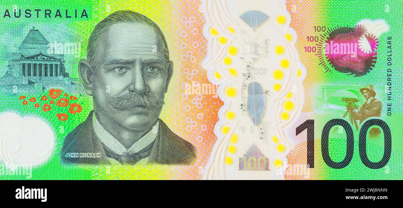 Stampate dal governo australiano, le banconote australiane sono tagli da cento dollari Foto Stock