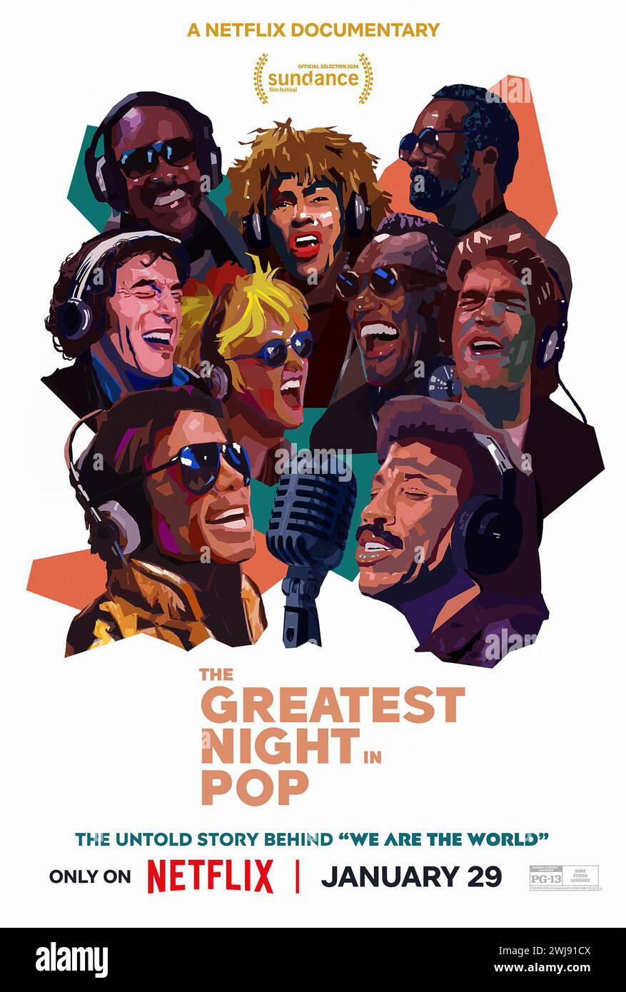 DATA DI USCITA: 29 gennaio 2024.TITOLO: The Greatest Night in Pop STUDIO: Paramount Pictures. DIRETTORE: Bao Nguyen. TRAMA: Il 25 gennaio 1985, decine di musicisti più popolari dell'epoca si sono riuniti a Los Angeles per registrare un singolo di beneficenza per alleviare la carestia africana. Mettendo da parte l'ego, hanno collaborato a una canzone che avrebbe fatto la storia. PROTAGONISTA: Poster art. (Immagine di credito: © Paramount Pictures/Entertainment Pictures/ZUMAPRESS.com) SOLO PER USO EDITORIALE! Non per USO commerciale! Foto Stock