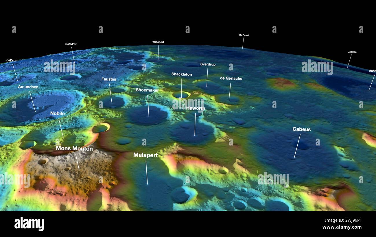 Topografia del Polo Sud lunare Foto Stock
