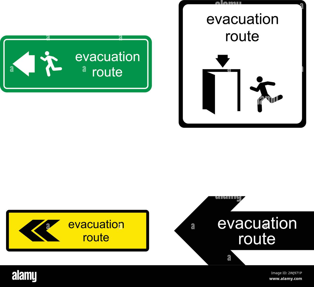 disegno dell'illustrazione vettoriale dell'icona della direzione del percorso di evacuazione Illustrazione Vettoriale