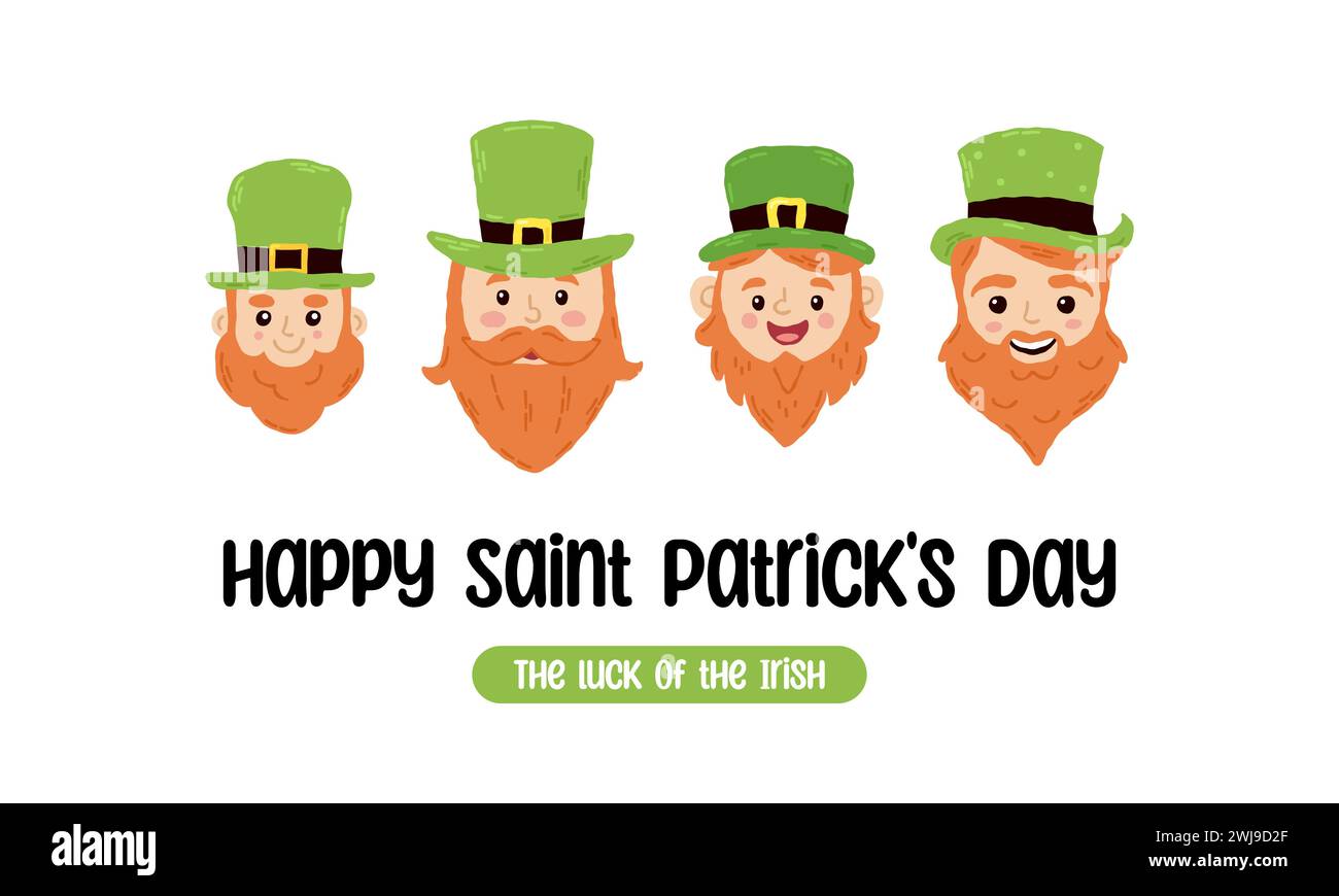 Poster festivo per St Giorno di Patrick con lettere. Elementi di cartoni animati piatti disegnati a mano. Illustrazione vettoriale Illustrazione Vettoriale