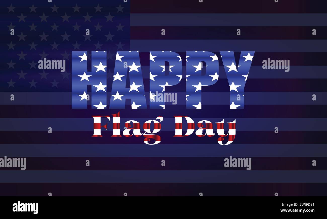 Testo del giorno della bandiera con bandiera USA e disegno illustrativo Illustrazione Vettoriale
