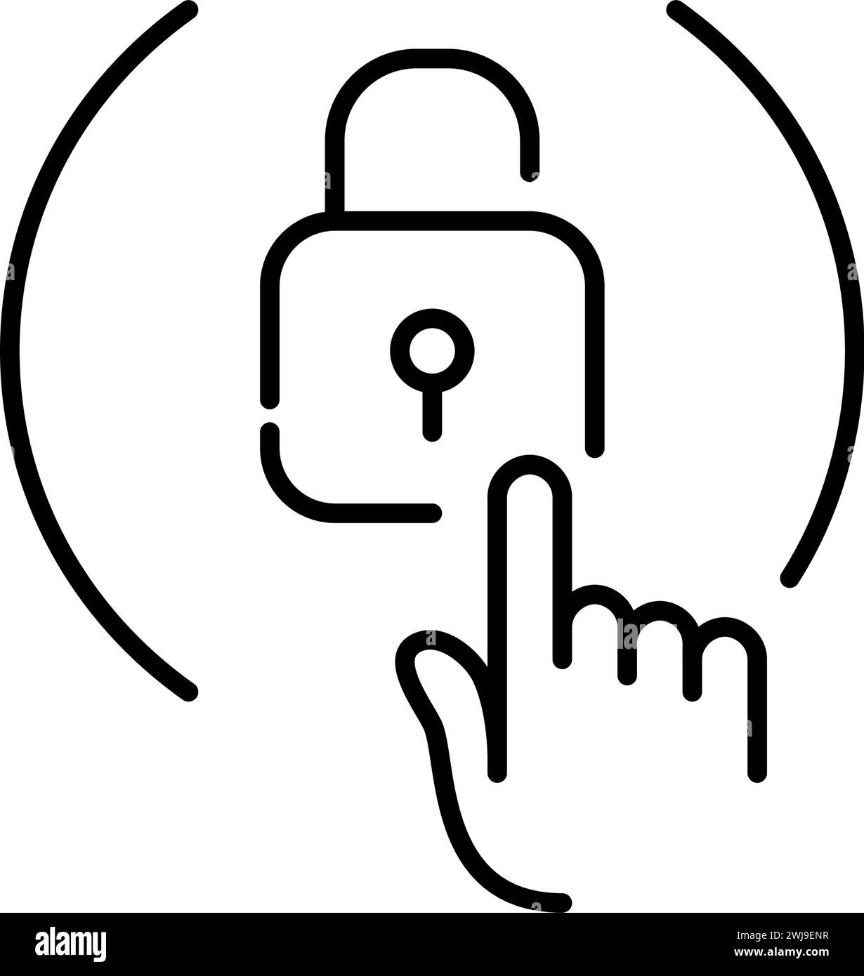 Apertura serratura con impronta digitale. Icona Pixel Perfect Illustrazione Vettoriale