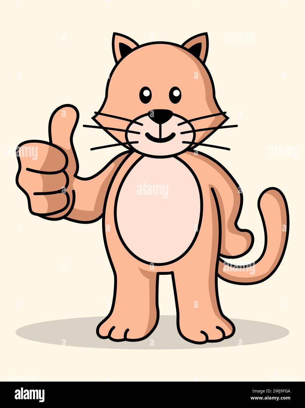 Semplice cartone animato piatto di un gatto carino che fa il pollice verso l'alto, illustrazione vettoriale Illustrazione Vettoriale