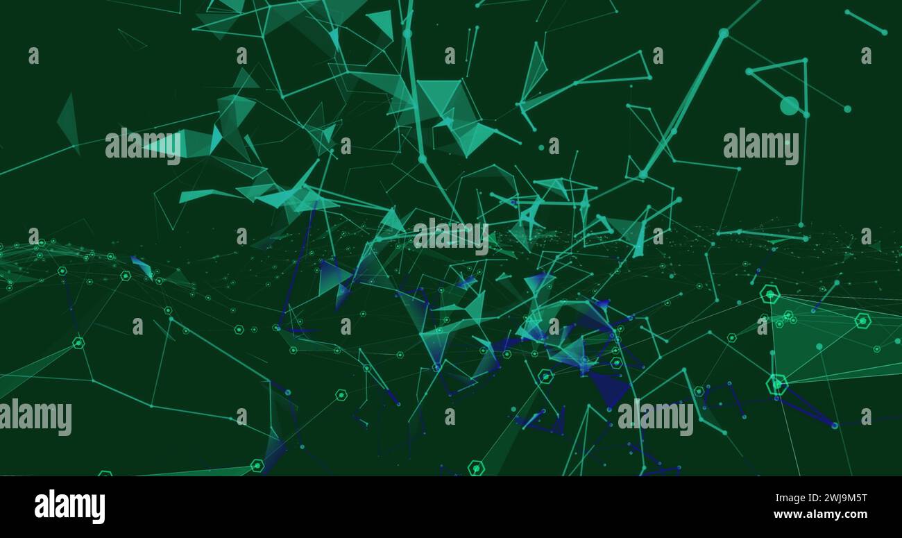 Immagine della rete di connessioni mobili su sfondo verde Foto Stock