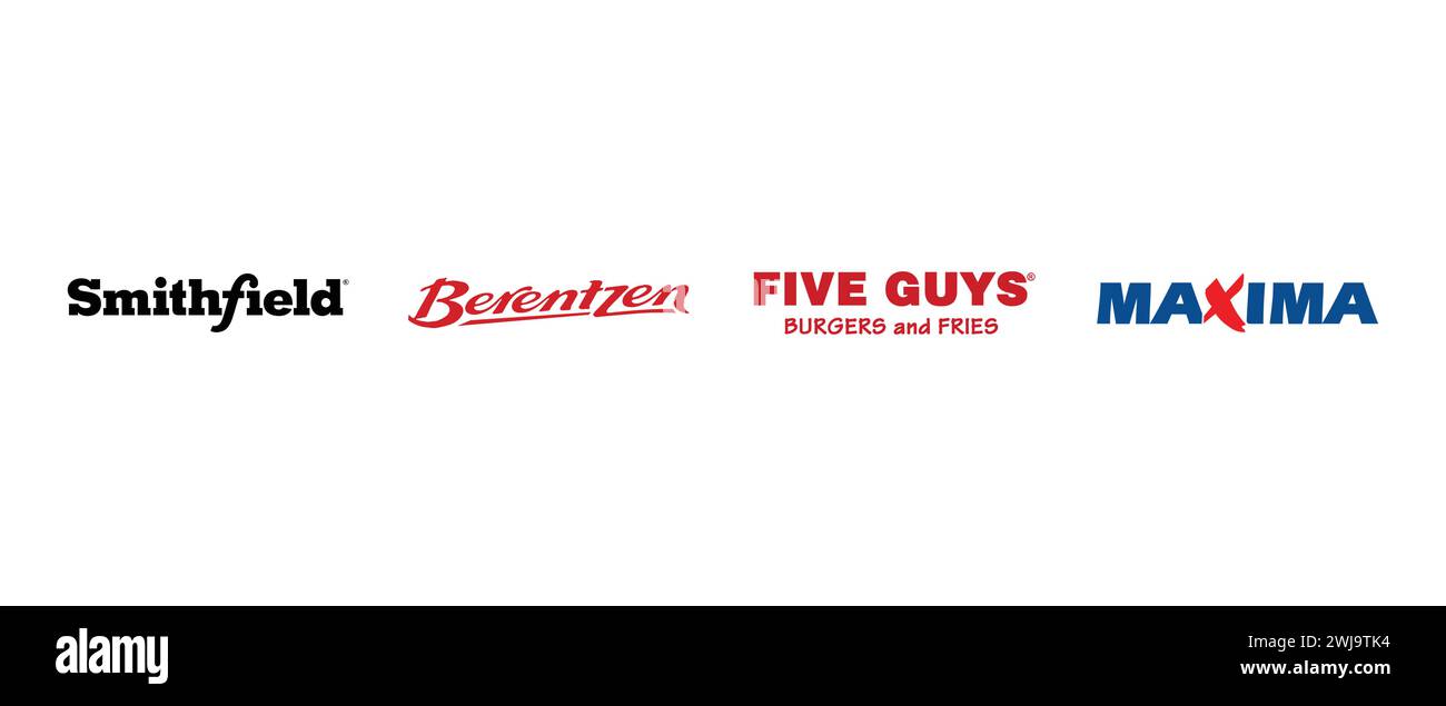 Berentzen, Maxima, cinque ragazzi, Smithfield Foods. Illustrazione vettoriale, logo editoriale. Illustrazione Vettoriale