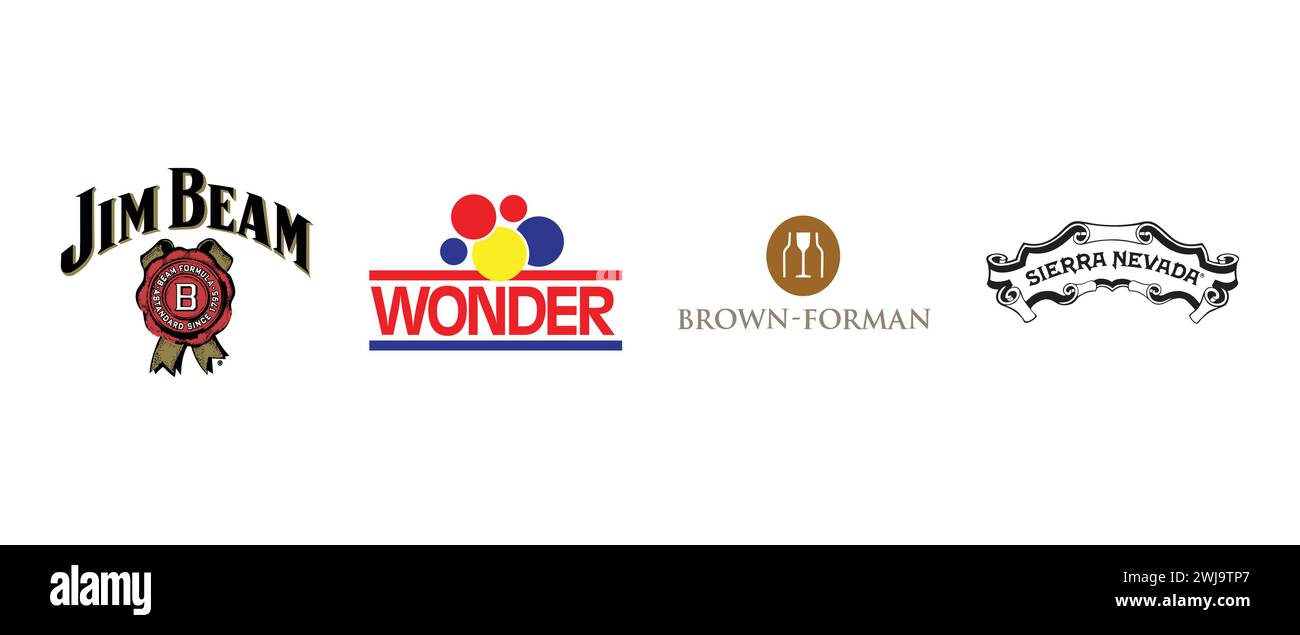 Wonder Bread , Sierra Nevada Brewing Company, Brown Forman, Jim Beam. Illustrazione vettoriale, logo editoriale. Illustrazione Vettoriale