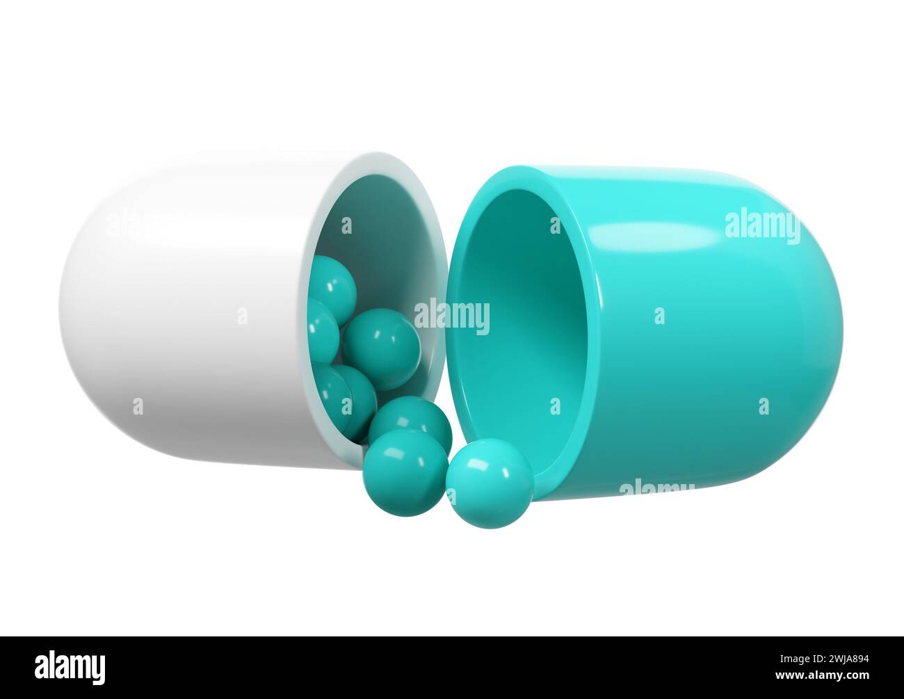 illustrazione del logo dell'icona della farmacia sanitaria della pillola della capsula di rendering 3d. Foto Stock