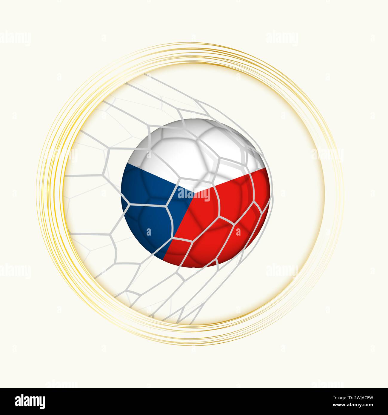 Gol della Repubblica Ceca, simbolo astratto del calcio con illustrazione del pallone della Repubblica Ceca in rete di calcio. Illustrazione dello sport vettoriale. Illustrazione Vettoriale