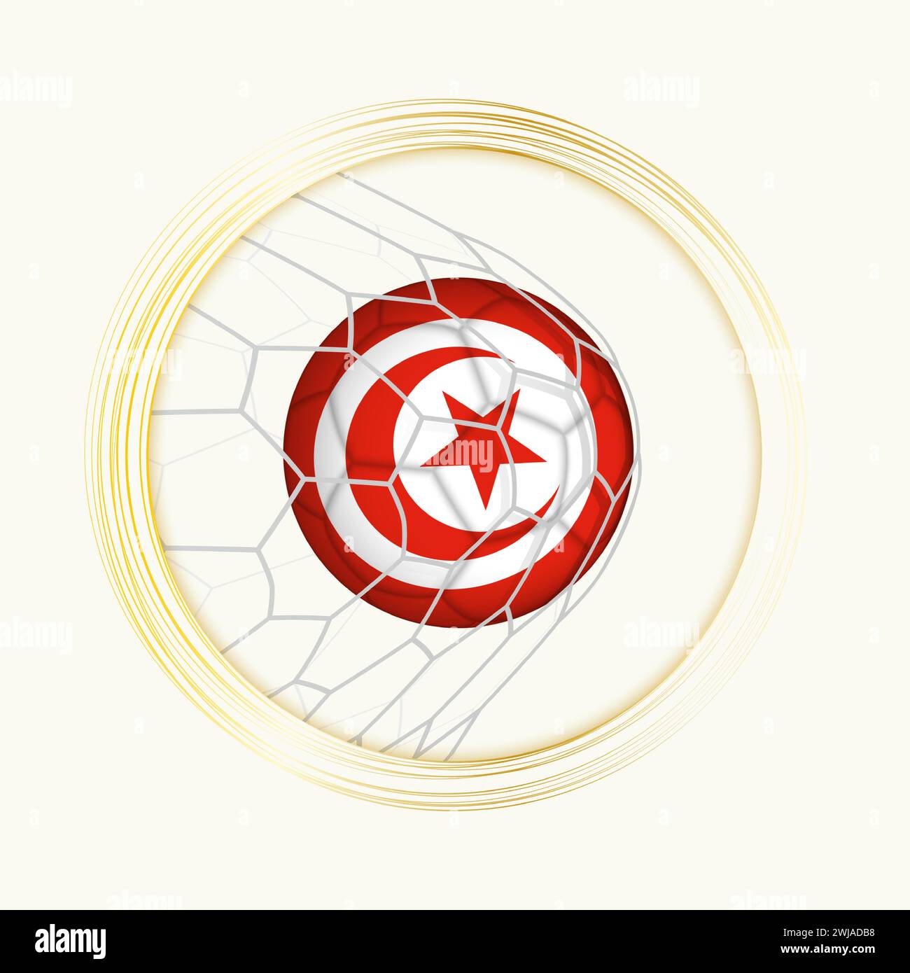 Gol della Tunisia, simbolo astratto del calcio con illustrazione della palla tunisina in rete da calcio. Illustrazione dello sport vettoriale. Illustrazione Vettoriale