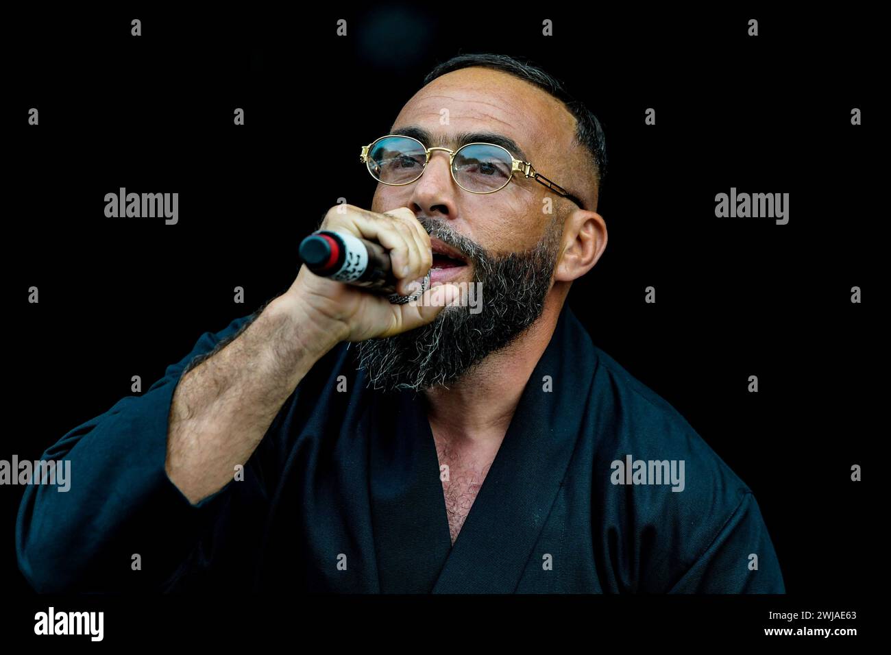 Rouen (Francia settentrionale): Ottava edizione della Rouen Armada (raduno di navi alte). Concerto del rapper Medine il 17 giugno 2023 Foto Stock