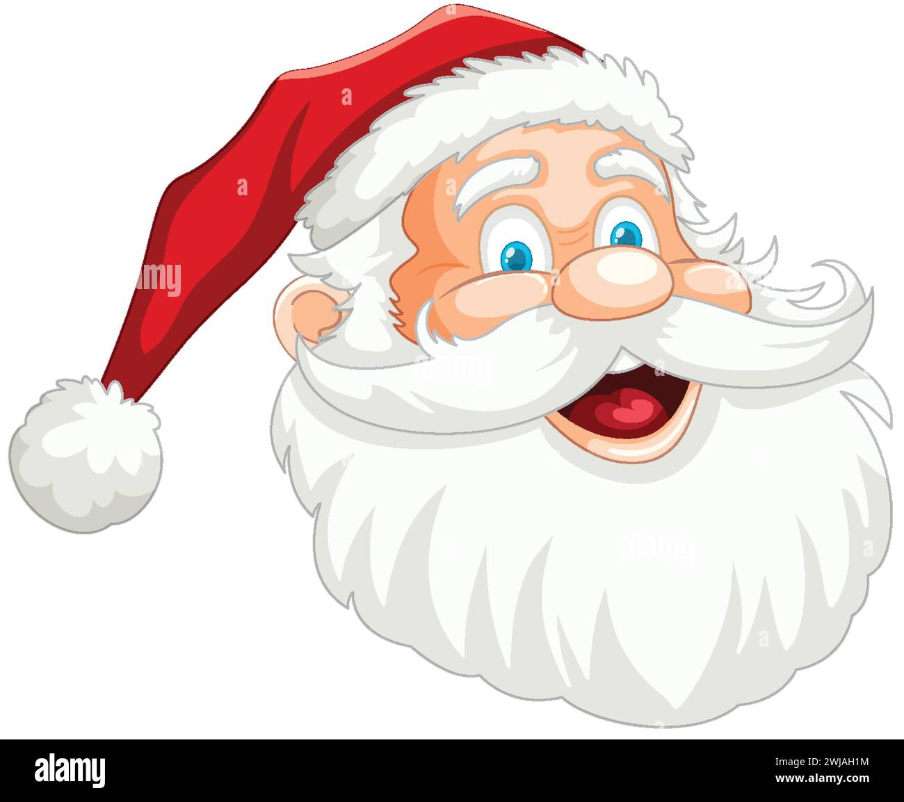 Faccia di Babbo Natale cartoni animati con cappello rosso festoso Illustrazione Vettoriale