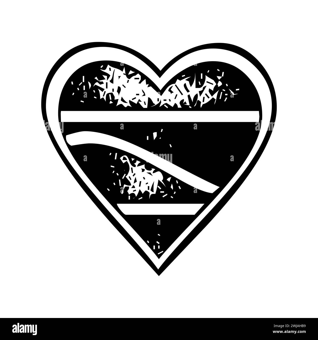 Icona a forma di cuore Grunge in bianco e nero Illustrazione Vettoriale