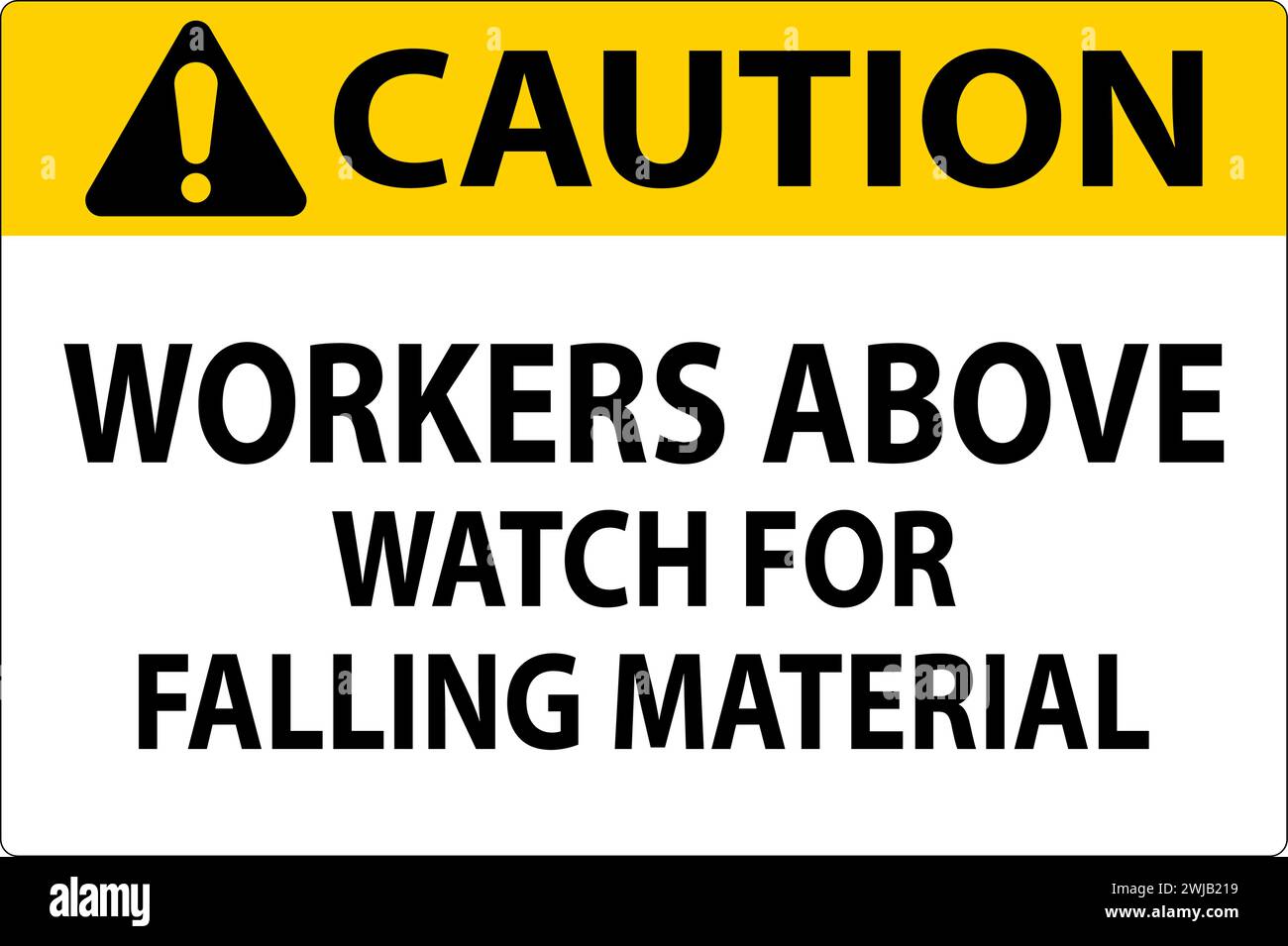Cartello di attenzione, lavoratori al di sopra della sorveglianza per la caduta di materiale Illustrazione Vettoriale