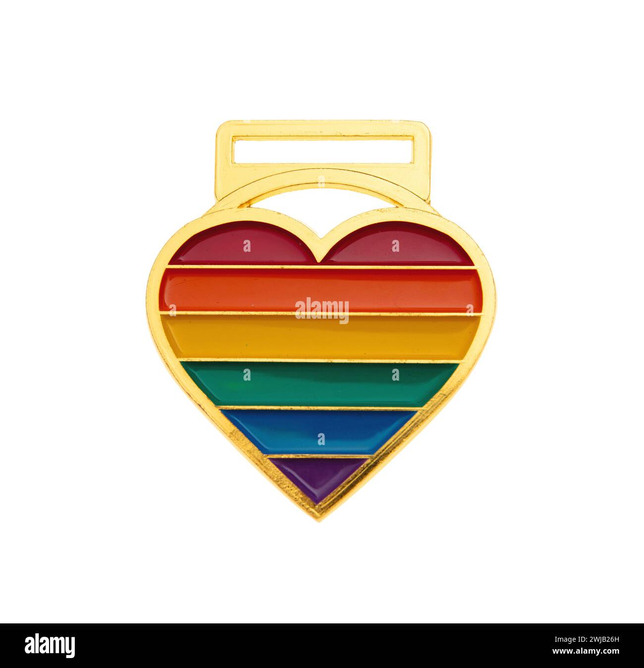 Colori arcobaleno medaglia a forma di cuore isolata su bianco trasparente Foto Stock