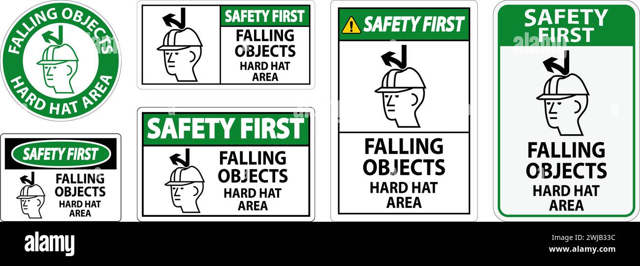 Primo segnale di sicurezza, area Hard Hat in caduta di oggetti Illustrazione Vettoriale