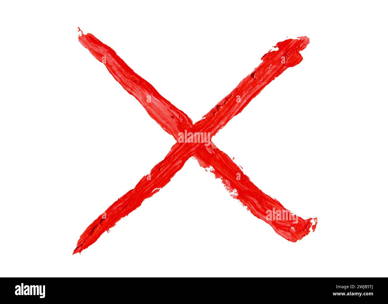 Contrassegno X verniciato con vernice a olio rossa spessa su sfondo bianco con percorso di ritaglio Foto Stock
