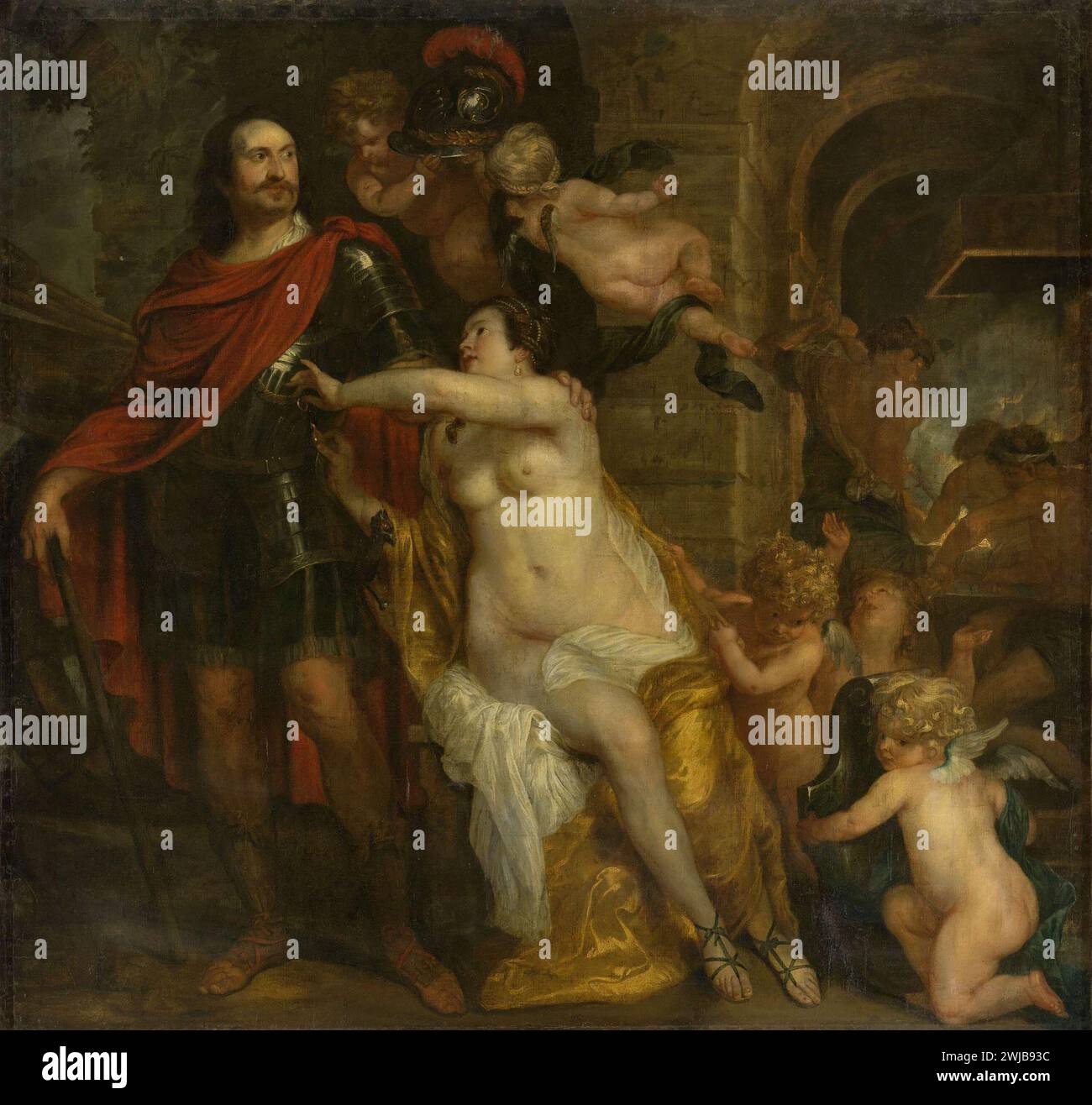 Venere Armando un Guerriero, forse Johan Maurits alla Forgia di Vulcano, Thomas Willeboirts Bosschaert, 1644 circa Foto Stock