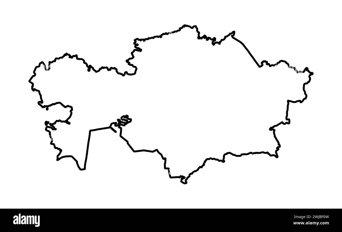 Sagoma nero sagoma mappa del Kazakistan isolato su uno sfondo bianco Foto Stock