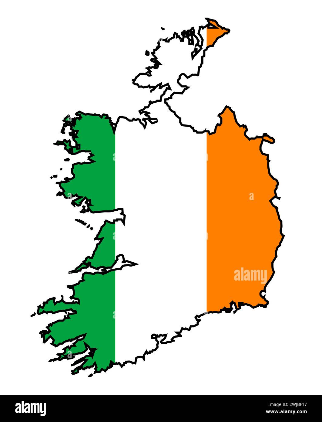 Una mappa sagomata dell'Eire o dell'Irlanda del Sud sopra la bandiera nazionale Foto Stock