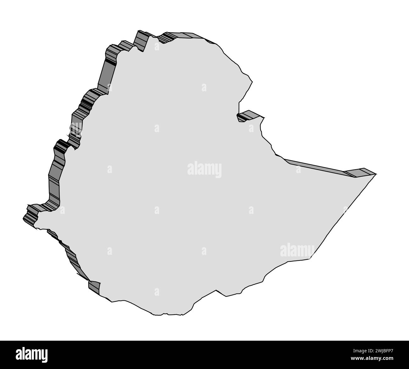 Il profilo dell'Etiopia è in 3D su uno sfondo bianco Foto Stock
