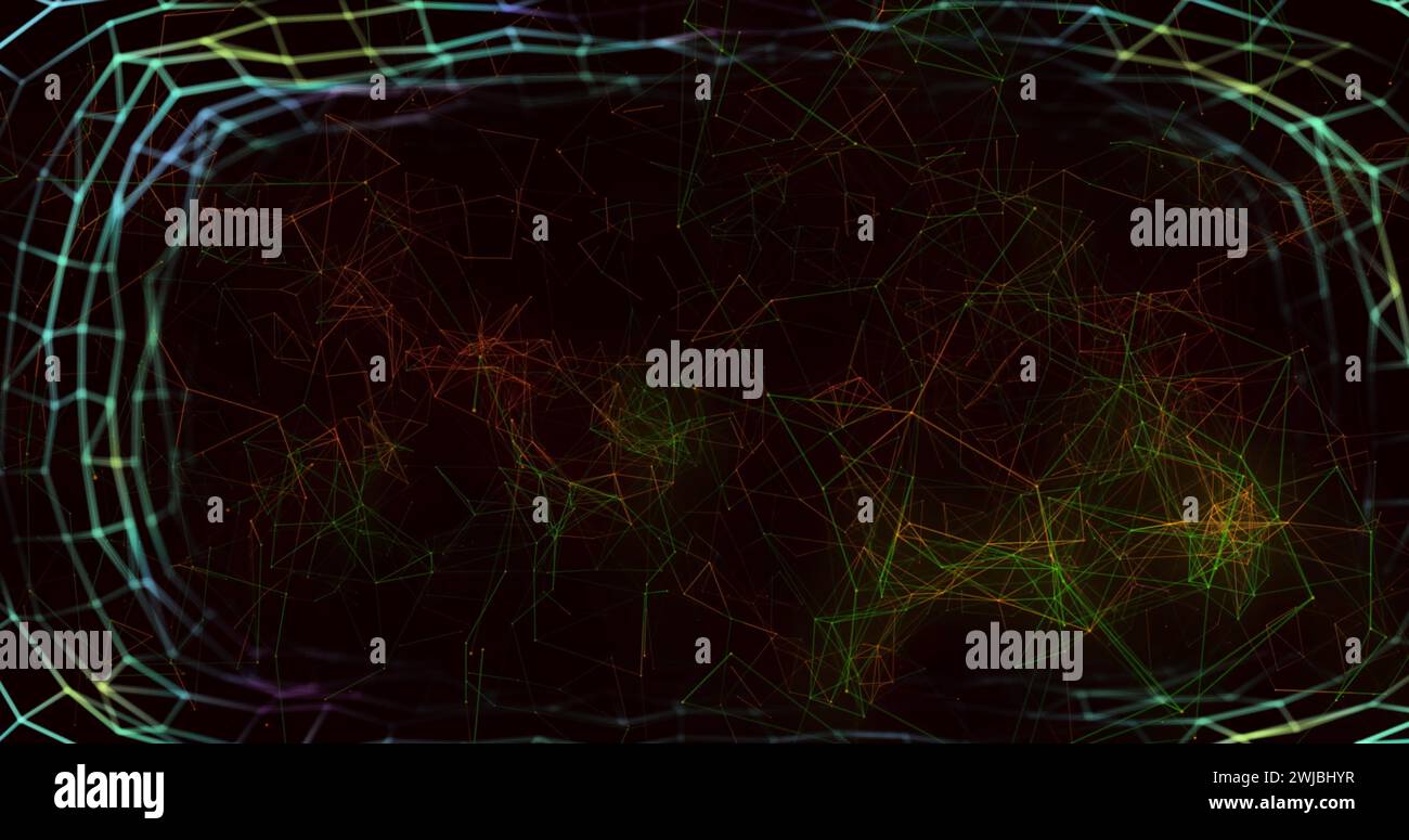 Immagine digitale della rete di connessioni in movimento su sfondo scuro Foto Stock