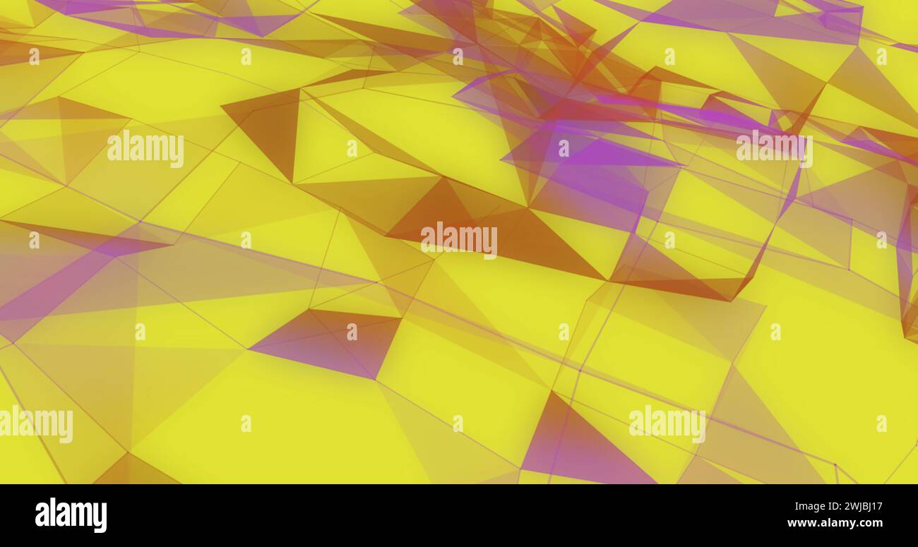 Immagine digitale di reti plexus viola in movimento su sfondo giallo Foto Stock