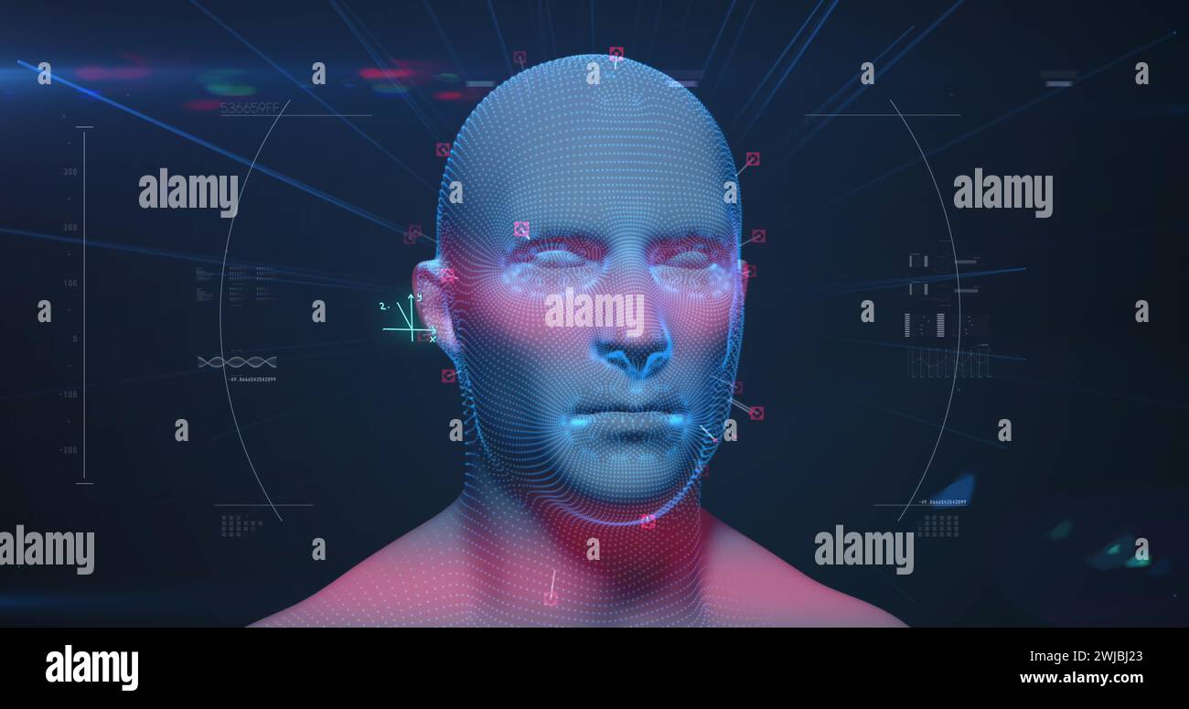 Una rappresentazione digitale di una testa umana significa tecnologia avanzata Foto Stock