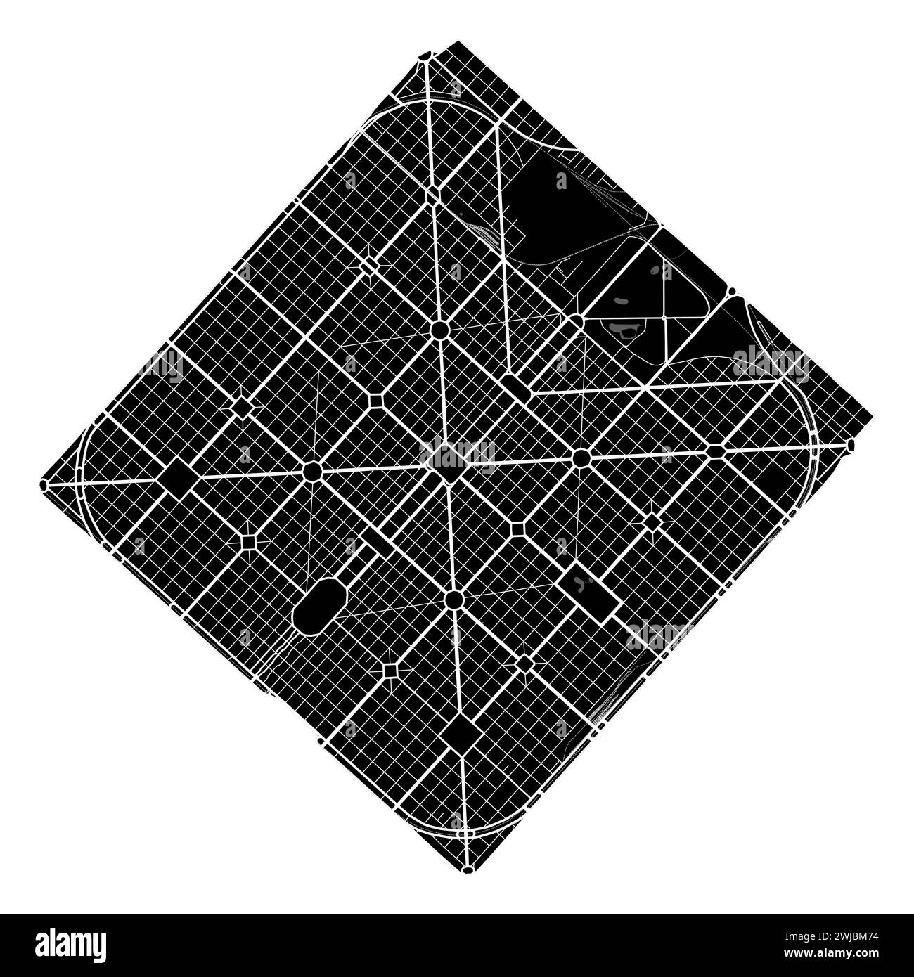 Mappa della città di la Plata, Argentina. Confini amministrativi municipali, mappa delle aree in bianco e nero con fiumi e strade, parchi e ferrovie. Illustrazione vettoriale Illustrazione Vettoriale