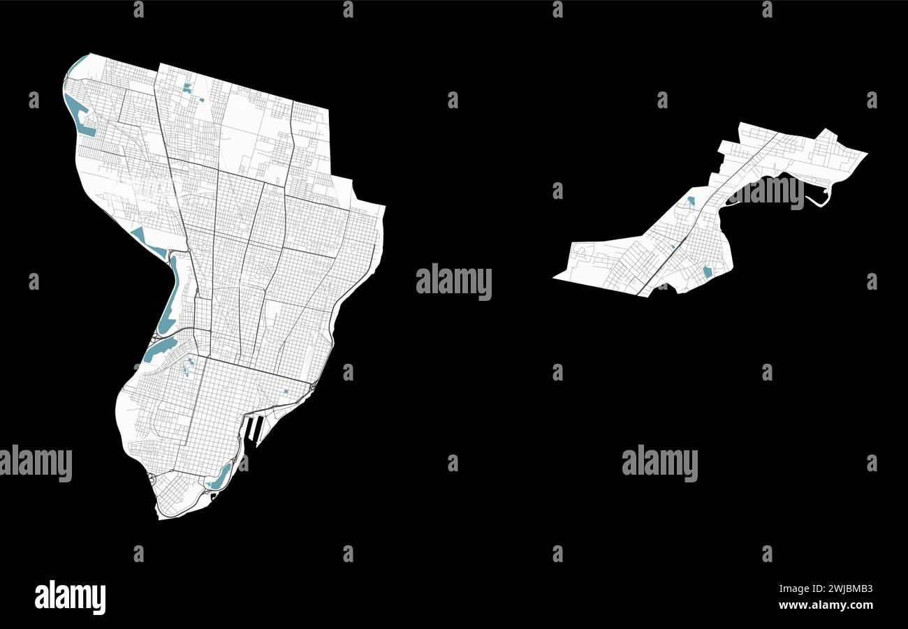 Santa Fe de la vera Cruz mappa, città in Argentina. Mappa dell'area amministrativa municipale con fiumi e strade, parchi e ferrovie. Illustrazione vettoriale. Illustrazione Vettoriale