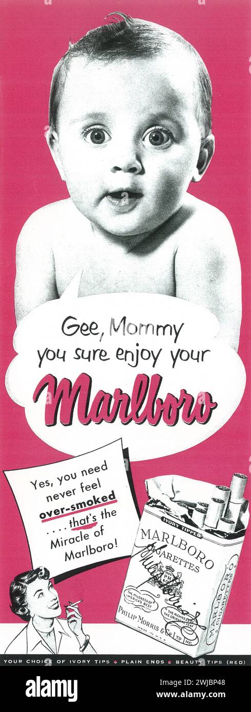 1950 sigarette Marlboro ad. "Gee Mamma, di sicuro ti piace la tua Marlboro." Foto Stock