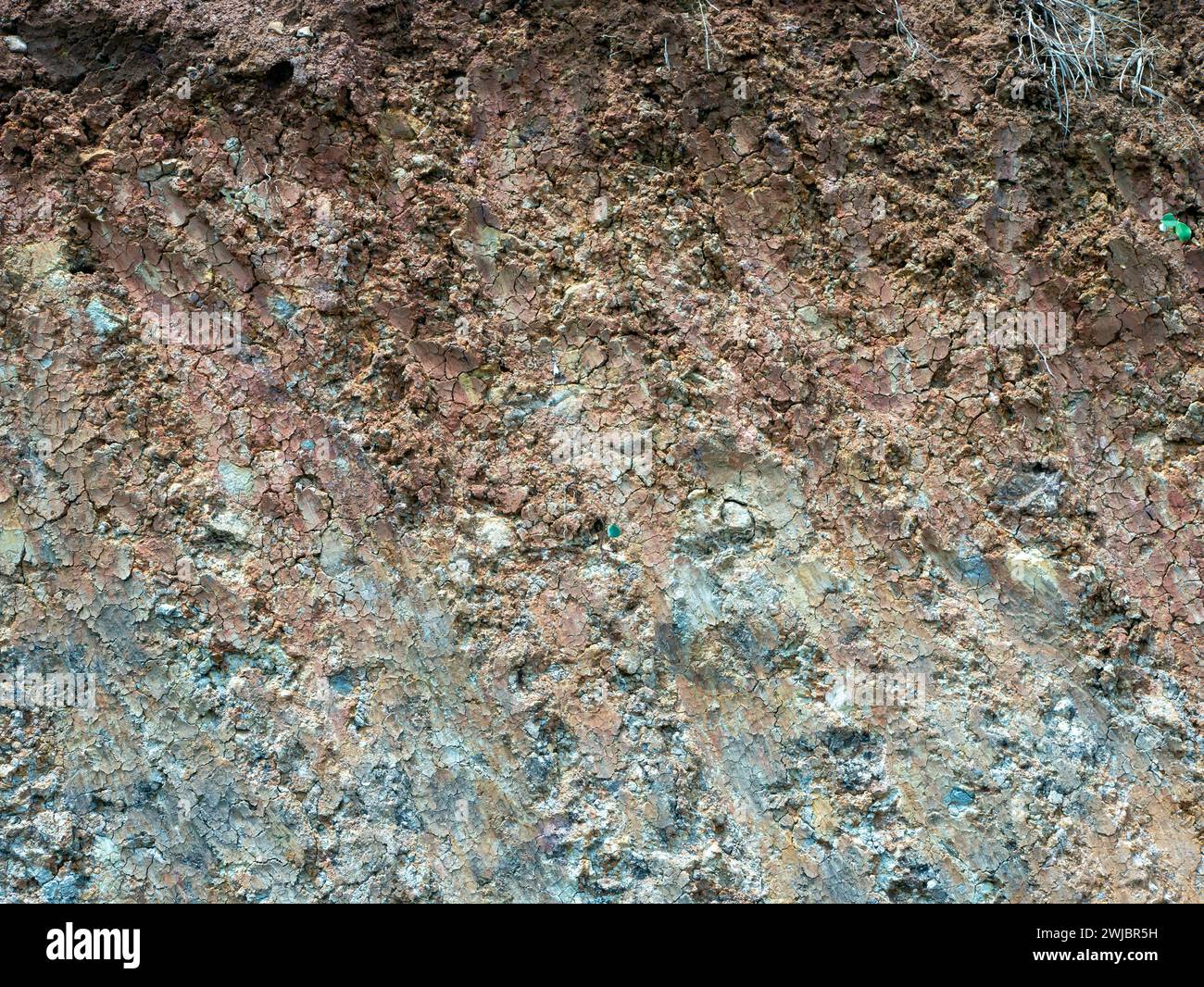 Primo piano dello strato di terra argillosa nella regione di Kulon Progo, Yogyakarta, Indonesia. Sfondo naturale. Foto Stock
