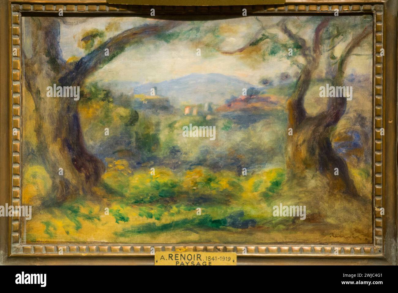 "Paysage aux Collettes", dipinto di Pierre Auguste Renoir nella sua ex casa di Cagnes-Sur-Mer, Francia. (135) Foto Stock