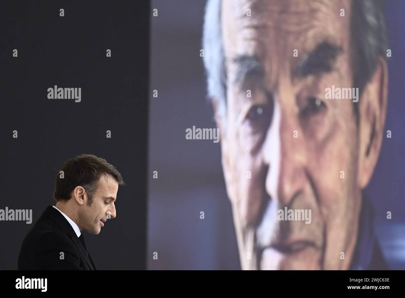 Parigi, Francia. 14 febbraio 2024. Julien Mattia/le Pictorium - omaggio nazionale a Robert Badinter - 14/02/2024 - Francia/Ile-de-France (regione)/Parigi - omaggio nazionale a Robert Badinter, di fronte al Ministero della giustizia a Parigi, 14 febbraio 2024. Crediti: LE PICTORIUM/Alamy Live News Foto Stock