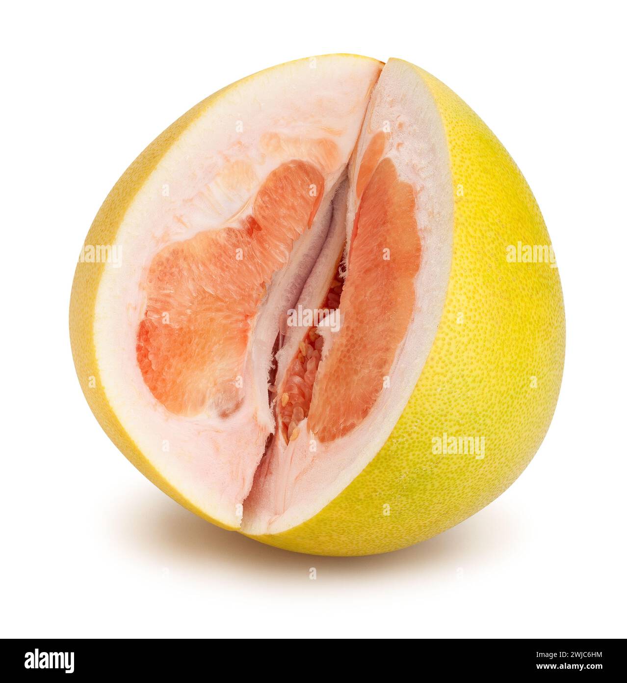 percorso pomelo rosa a fette isolato su bianco Foto Stock