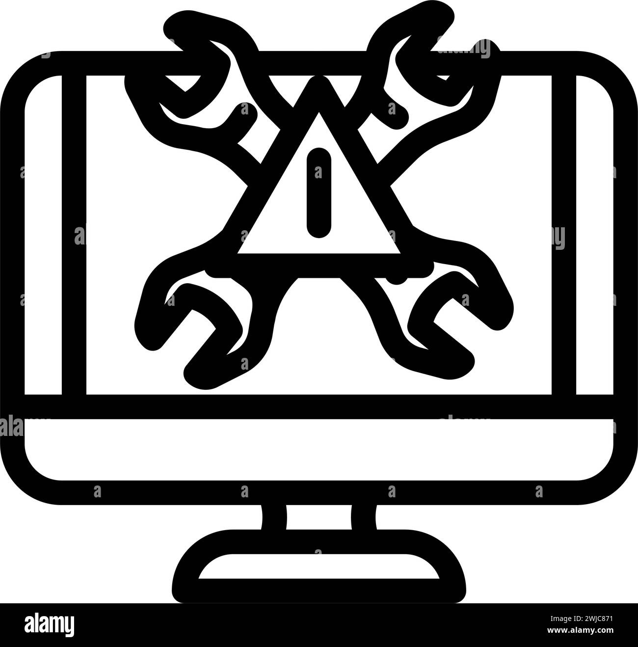 risoluzione dei problemi immagine vettoriale dell'icona della linea del computer di riparazione del pc Illustrazione Vettoriale