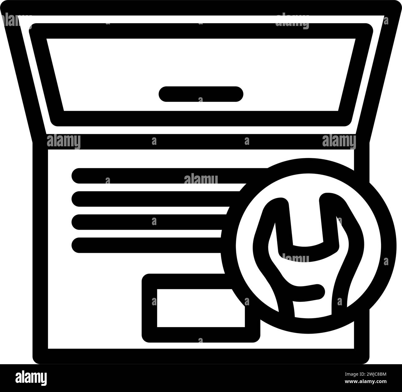 illustrazione vettoriale dell'icona della linea del computer per la manutenzione e la riparazione del computer portatile Illustrazione Vettoriale