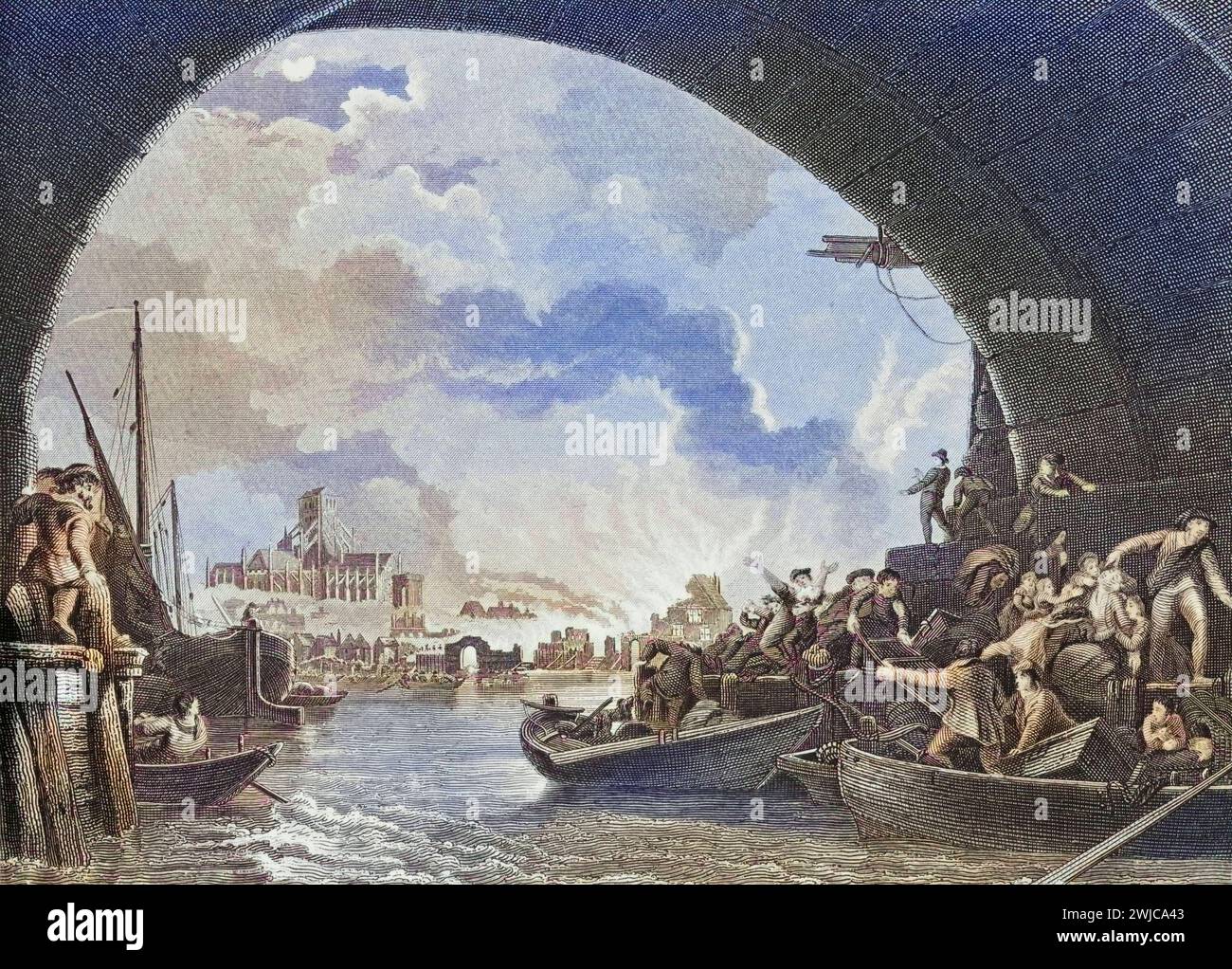 Der große Brand von London, 1666, Inghilterra, Historisch, digital restaurierte Reproduktion von einer Vorlage aus dem 19. Jahrhundert, data record non st Foto Stock