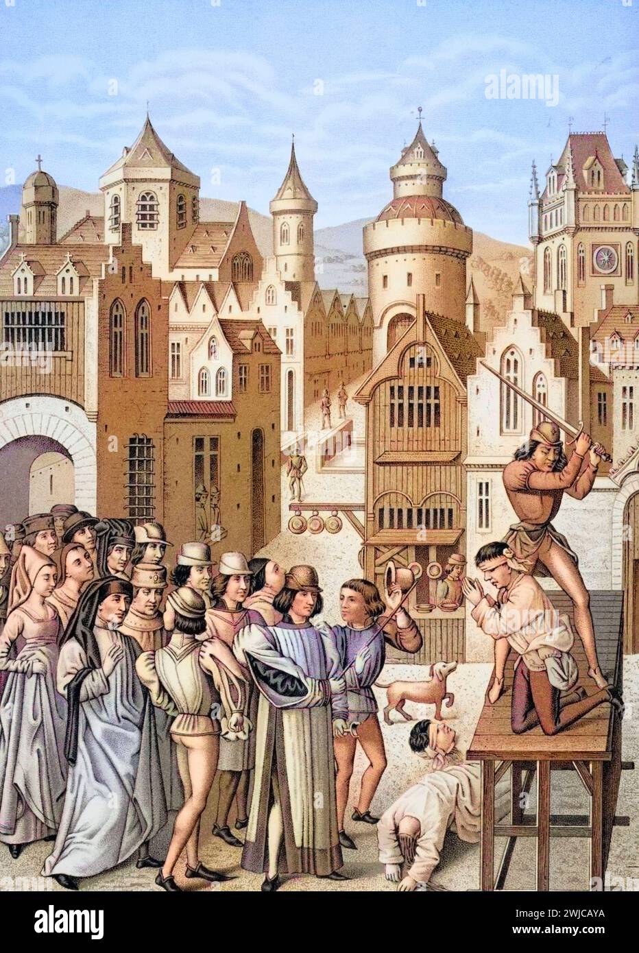 Enthauptung von Guillaume de Pommiers und Seines Beichtvaters a Bordeaux im Jahr 1377 auf Befehl des königlichen Leutnants, Historisch, digital resta Foto Stock