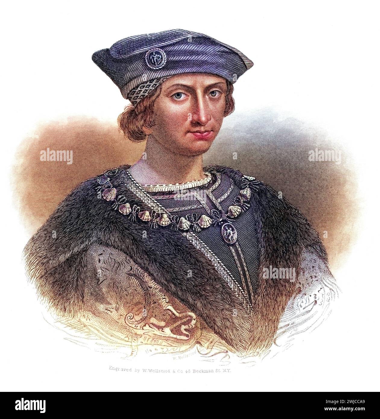 Karl VIII., 1470-1498, König von Frankreich 1483-98, Historisch, digital restaurierte Reproduktion von einer Vorlage aus dem 19. Jahrhundert, record d Foto Stock