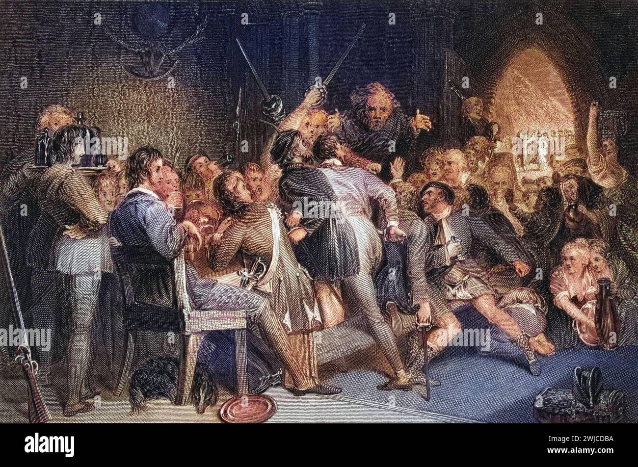 The Hall of Glennaquoich - Ein Highland Fest, Eine Szene aus Scotts Roman Waverley, gestochen von P. Lightfoot nach einem Gemälde von D. McClise, Hist Foto Stock