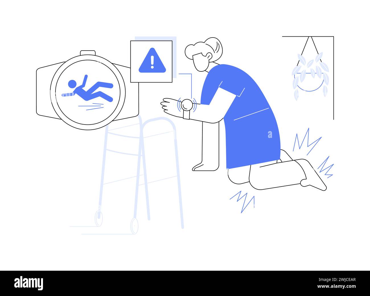 Smartwatch Fall Detection illustrazioni vettoriali isolate di cartoni animati. Illustrazione Vettoriale