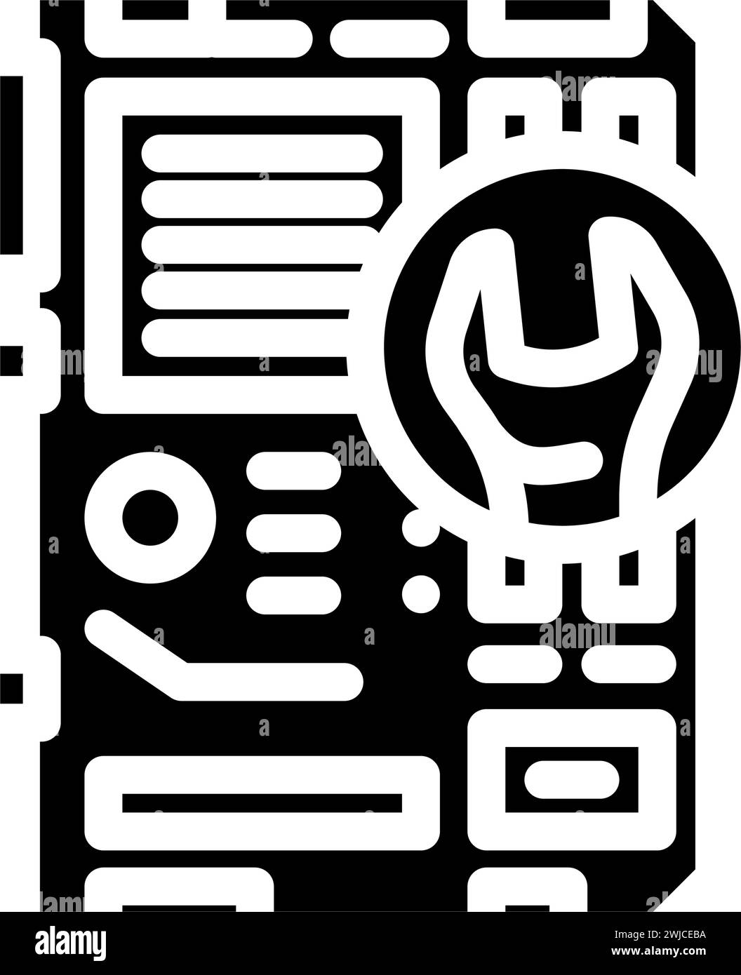 vettore icona glifo del computer di riparazione della scheda madre. cartello del computer di riparazione della scheda madre. illustrazione del simbolo isolato Illustrazione Vettoriale